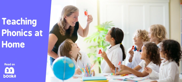 Teacher using phonics strategies to teach preschoolers phonics with fun activities