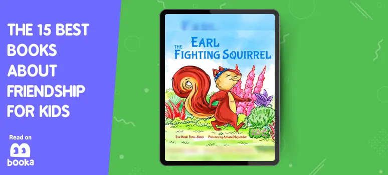 Cover of 'The Earl Fighting Squirrel' showing a brave squirrel in a vibrant garden, recommended as part of our list of the 15 best books about friendship for kids, perfect for encouraging adventurous reading on Booka.