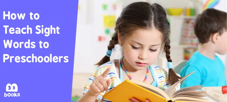 Young girl concentrating on reading a book in a classroom setting, exemplifying the focus on learning sight words, as discussed in the article 'How to Teach Sight Words to Preschoolers'