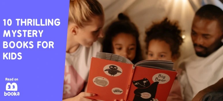 Family enjoying a mystery book together