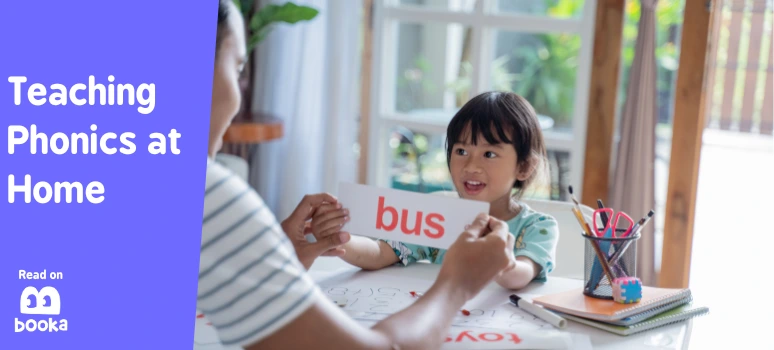 Parents teaching phonics at home using fun phonics activities from Booka