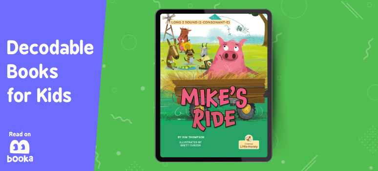Cover of 'Mike's Ride' - a decodable book for first grade, highlighting Mike the pig's exciting journey.