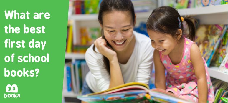 mother and child explore Booka’s reading resources for parents and discover a list of the best first day of school books