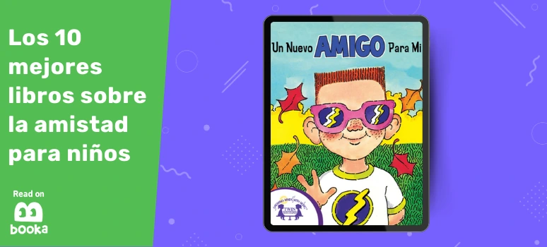 Niño con gafas de sol en un libro ilustrado sobre la amistad