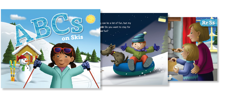 Children's ABC book about winter, alphabets and skiing
